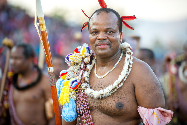 Ludzidzini, Swaziland, Africa -  King Mswati III, of Swaziland at the the annual  Umhlanga, or reed dance ceremony. Mswati III is Africa's last absolute monarch